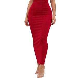 Naked Wardrobe Deep Red High-Waist Bodycon Maxi Skirt